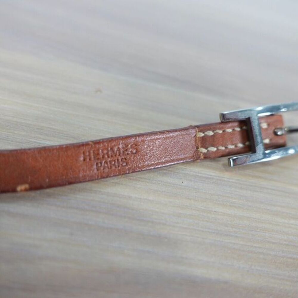 HERMÈS‎ PARIS Wrap Hapi 3 Bracelet Choker Brown Leather Silver H 24 in - Picture 8 of 10